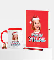 BK Gift Kişiye Özel Yılbaşı Temalı Bayan Karikatürlü Kırmızı Defter Kalem Kupa Seti - 5
