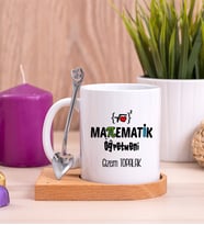 Matematik Öğretmeni Ahşap Altlıklı Beyaz Kupa Bardak