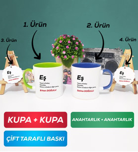 İkili Yeşil Lacivert Eş Kupa Bardak Anahtarlık