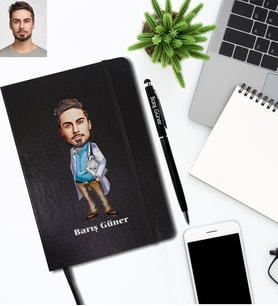 Kişiye Özel Doktor Karikatürlü Siyah Defter Kalem Hediye Seti Bay-5