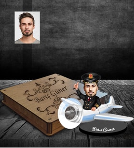 Kişiye Özel Pilot Karikatürlü Ahşap Biblo Kutulu Bay-4