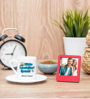 Bilişim Teknolojileri Öğretmeni Kahve Fincanı ve Kırmızı Mini Fotoğraf Çerçevesi