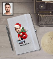 Kişiye Özel Yılbaşı Erkek Karikatürlü Gri Defter Kalem Hediye Seti Model-2