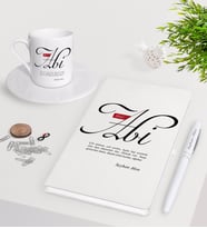 BK Gift Kişiye Özel Mânâ Abi Beyaz Defter Kalem Türk Kahvesi Fincanı Seti-1 (Model 1)