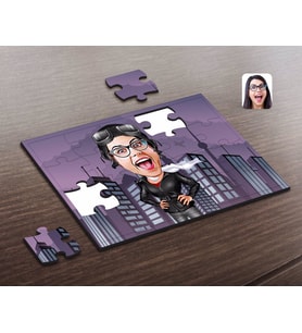 BK Gift Kişiye Özel Kadın Pilot Karikatürlü Ahşap Puzzle-1