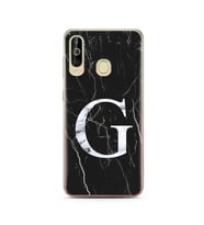 Samsung A60 Siyah Mermer Harf Tasarımlı Telefon Kılıfı G-Harfi 