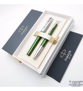 Parker Urban Premium Desenli Yeşil Dolma Kalem + Tükenmez Kalem  İsme Özel Kalem  Hediyelik Kalem