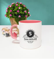 Baş Harf ve İsim Soyisim Tasarımlı Kişiye Özel Baş Harf ve İsim Soyisim Yazılı Kupa Bardak Pembe