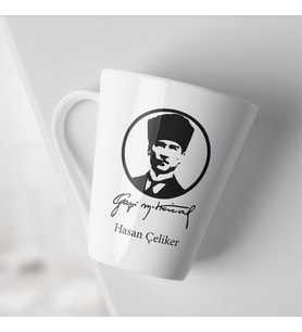 İsme Özel Atatürk Tasarımlı Konik Kupa (Beyaz)