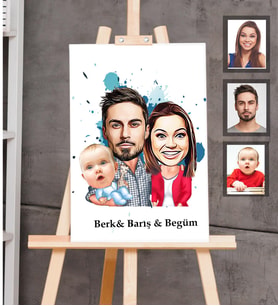 Kişiye Özel Aile Karikatürlü Ahşap Tablo 30x47  Mod-1
