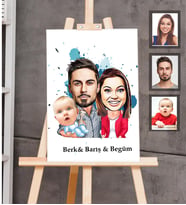 Kişiye Özel Aile Karikatürlü Ahşap Tablo 30x47  Mod-1