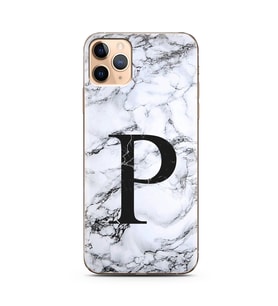Iphone 11 Pro Max Beyaz Mermer Harf Tasarımlı Telefon Kılıfı P-Harfi 