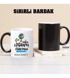 Coğrafya Öğretmeni Kupa Bardağı Sihirli (Beyaz)