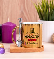 Elektrik Mühendisi Ahşap Altlıklı Gold Kupa Bardak
