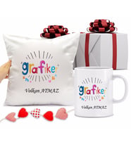 Grafiker Kupa Bardağı ve Yastığı Hediye Seti (Model 1)