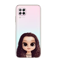 Kıvırcık Saçlı Kız Tasarımlı Süper Şeffaf Silikon Telefon Kılıfı Huawei P40 Lite