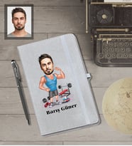 Kişiye Özel Sporcu Karikatürlü Gri Defter Kalem Hediye Seti  Bay-8