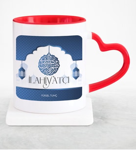 BK Gift Kişiye Özel Mesleki İlahiyatçı Kırmızı Kalpli Kupa Bardak  2