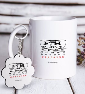 BK Gift Kişiye Özel Mesleki Optisyen Beyaz Kupa ve Anahtarlık Hediye Seti-1 (Model 1)