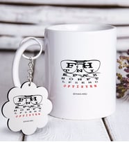 BK Gift Kişiye Özel Mesleki Optisyen Beyaz Kupa ve Anahtarlık Hediye Seti-1 (Model 1)