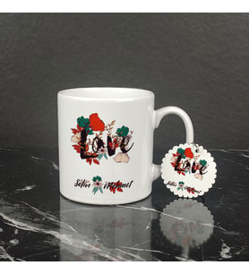 Love Çiçekli Kupa Bardak ve Anahtarlık Set
