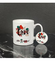 Love Çiçekli Kupa Bardak ve Anahtarlık Set