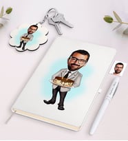 BK Gift Kişiye Özel Erkek Doğum Günü Karikatürlü Beyaz Defter Kalem ve Anahtarlık Hediye Seti-3 (Model 1)