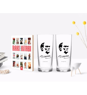 BK Gift Kişiye Özel Renkli Baskılı Atatürk Temalı İkili Rakı Bardağı ve Rakı Cep Kitabı Hediye Seti-24 (Model 1)