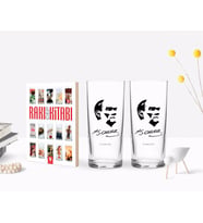 BK Gift Kişiye Özel Renkli Baskılı Atatürk Temalı İkili Rakı Bardağı ve Rakı Cep Kitabı Hediye Seti-24 (Model 1)