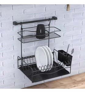 Geseus Home Borulu Askılı Bardaklık Tabaklık Bulaşıklık Mat Siyah KB013S
