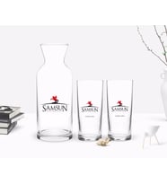 BK Gift Kişiye Özel Renkli Baskılı Samsun Tasarımlı Turistik İkili Rakı Bardağı ve Karaf Hediye Seti-1 (Model 1)