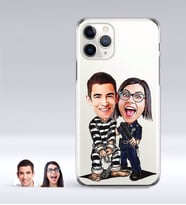 BK Gift Kişiye Özel Sevgililer Karikatürlü iPhone 11 Pro İnce Şeffaf Silikon Telefon Kapağı-7 (Beyaz)