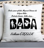 Babalara Özel Tasarımlı İsimli Yastık (Beyaz)