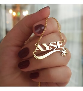 Kişiye Özel Kar Tanesi İsimli  Gümüş  Kolye (Sarı)