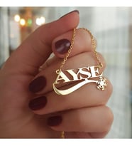 Kişiye Özel Kar Tanesi İsimli  Gümüş  Kolye (Sarı)
