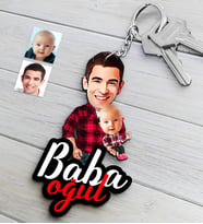 BK Gift Kişiye Özel Baba Oğul Ahşap Karikatür Anahtarlık-4 (Çok Renkli)