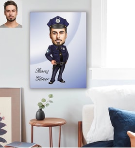 Kişiye Özel Polis Karikatürlü Ahşap Tablo 30x47 Bay-2