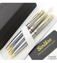 Scrikss 88 3'lü Set Gold Krom  Dolma Kalem + Roller Kalem + Tükenmez Kalem Seti  Scrikss Knight  İsme Özel Kalem  Hediyelik Kalem