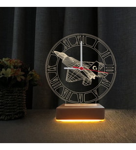 Türk F16 3D Led Saatli Gece Lambası Masa Lambası (Sarı)