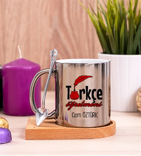 Türkçe Öğretmeni Ahşap Altlıklı Silver Kupa Bardak