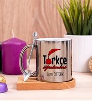 Türkçe Öğretmeni Ahşap Altlıklı Silver Kupa Bardak