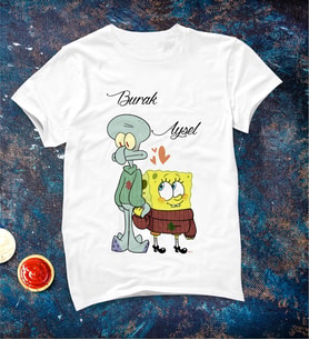 Kişiye Özel Sünger Bob & Squidward Tişörtü ( Büyük - Çocuk )
