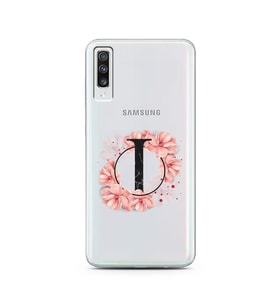 Pembe Çiçekli Harf Tasarım Süper Şeffaf Silikon Telefon Kılıfı Samsung A70 I-Har