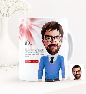 BK Gift Kişiye Özel Abi Karikatürlü Beyaz Kupa Bardak