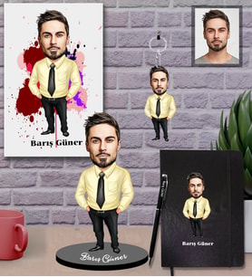 Kişiye Özel İş Adamı Karikatürlü 5 li Hediye Seti Bay-23