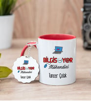 Bilgisayar Mühendisi Kırmızı Kupa Bardak Ve Anahtarlık Set