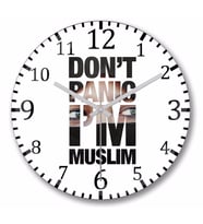 Don't Panic I'm Muslim Duvar Saati Bombeli Gercek Cam