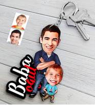 BK Gift Kişiye Özel Baba Oğul Ahşap Karikatür Anahtarlık-3 (Çok Renkli)