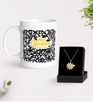 BK Gift Kişiye Özel Sınıf Öğretmeni Beyaz Kupa ve Papatya Kolye Hediye Seti-13 (Model 1)