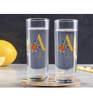 BK Gift Kişiye Özel Renkli Baskılı Harf ve İsim Tasarımlı İkili Vodka Bardağı-1 (Beyaz)